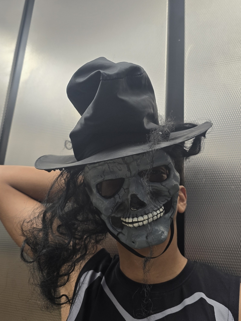 Black Skull Mask with Hat and Hair